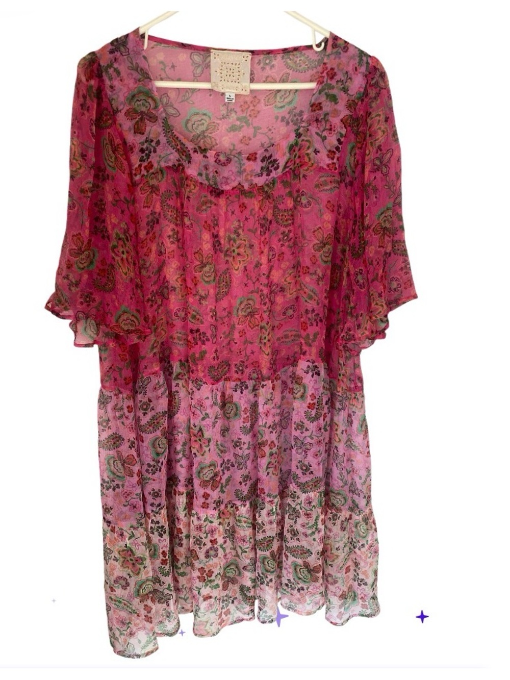 NWT Johnny Was FOXGLOVE SILK MINI DRESS size L - Picture 3 of 11